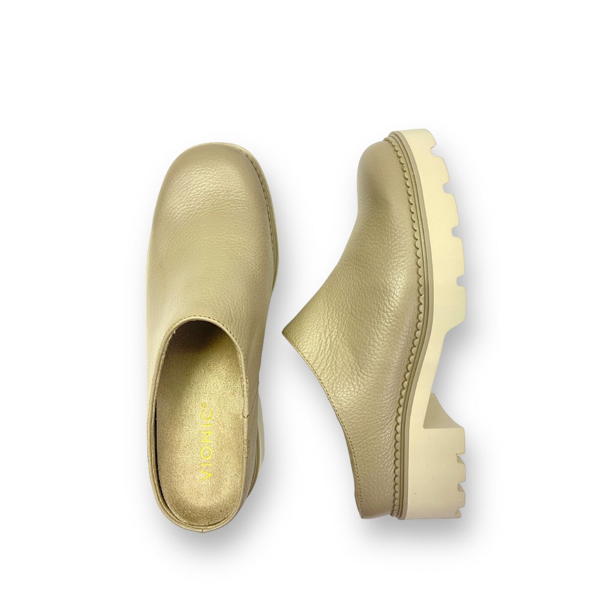 Vionic Fairfax ladies loafer mule in Camel, side view