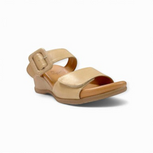 MOODBOARD beige wedge sandals with dual wide straps, oversized buckles, and a cushioned footbed.