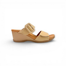 MOODBOARD beige wedge sandals by Santa Barbara Polo & Racquet Club featuring dual straps and oversized buckles.