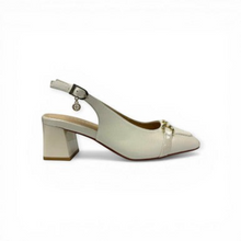 MOODBOARD Everbest beige leather slingback pumps with a block heel and gold-tone chain detail.