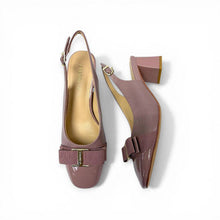 MOODBOARD Everbest mauve patent leather slingback pumps with block heels and decorative bow detail